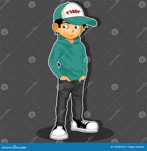 Cute Boy Wearing Hoodie Character Cartoon Vector Stock Vector