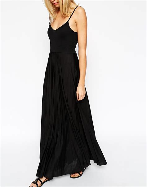 asos pleated cami maxi dress in black lyst
