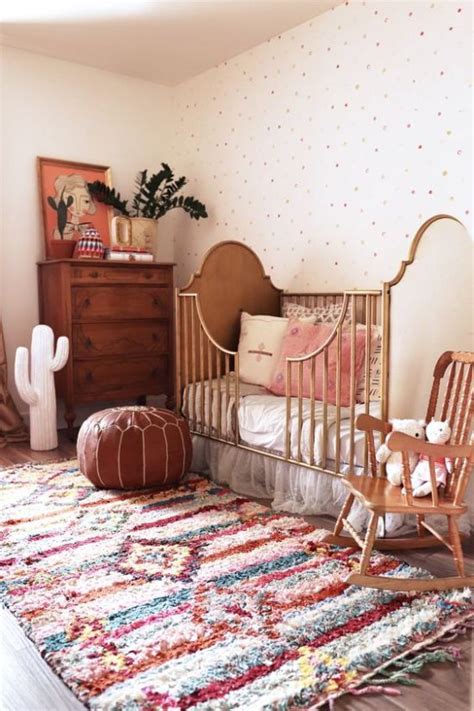 Beautiful Boho Nursery With A Polka Dot Wall Boho Baby Room Kid Room