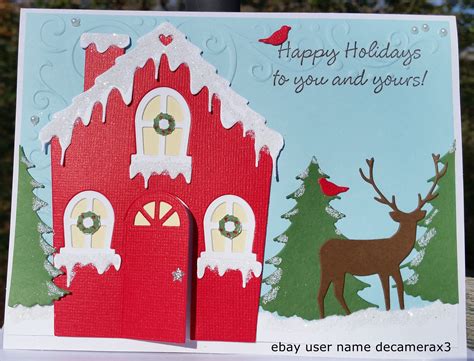 Maybe you would like to learn more about one of these? Handmade Christmas card using Poppystamps/Memory Box Cute Cottage Die & Deer Trio. Hand sta ...