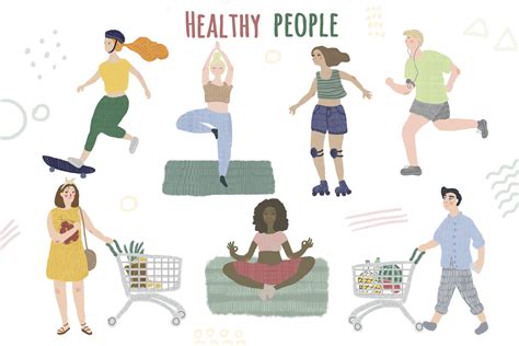 Healthy Lifestyle People Illustrations Set By Kaleriiat Thehungryjpeg