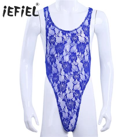 Buy Iefiel Men Lingerie Body Suit Bodycon Floral Lace High Cut See Through