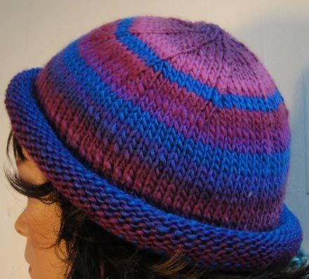 Over 100 free crocheted baby hat patterns. Colorful Striped Roll Brim Hat Knitting Pattern | Knitted ...