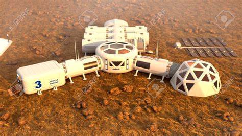 Mars Planet Satellite Station Orbit Base Martian Colony Space Landscape