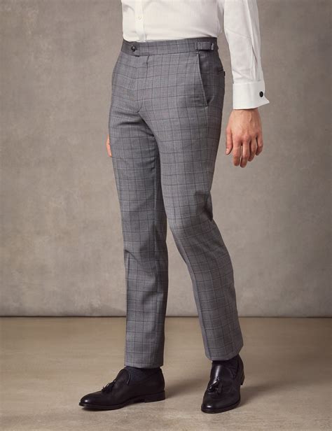 men s light grey medium check slim fit italian suit trousers 1913 collection hawes and curtis