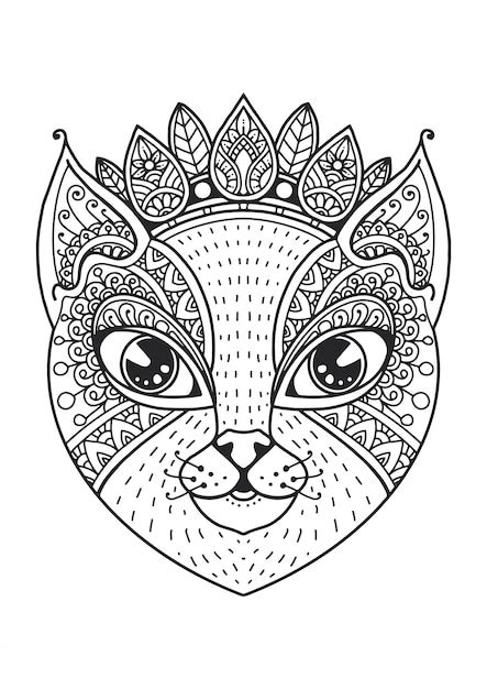 Premium Vector Cat Head Coloring Page Mandala Design Print Design