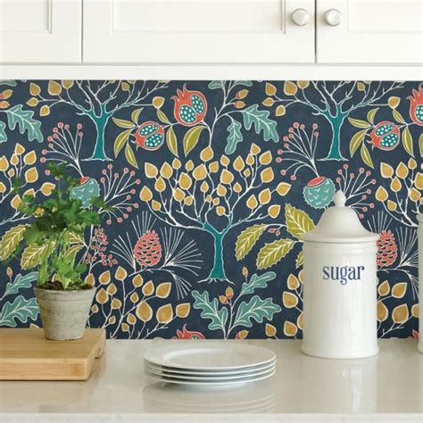 This rose gold geometric wallpaper has athis rose gold geometric wallpaper has a luxurious and modern style. NuWallpaper Groovy Garden Navy Peel and Stick Wallpaper ...