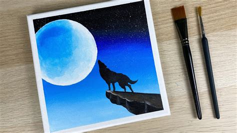 The Wolf And The Moon Painting Idea Easy Acrylic Painting For
