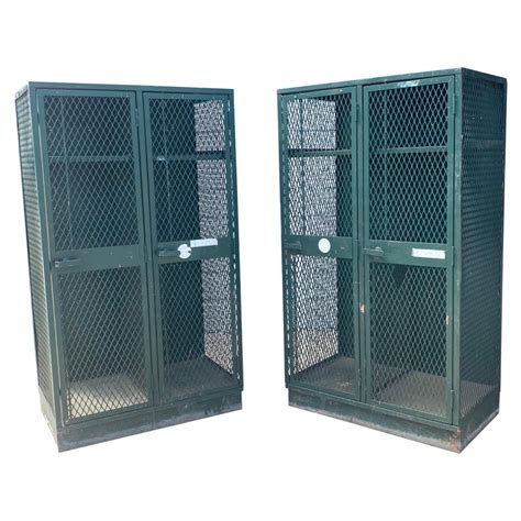 Pair Industrial Metal Steel Cage Mesh Lockers Cabinets Storage For