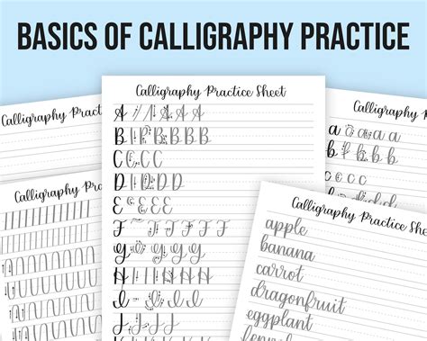Basics Of Calligraphy Practice Sheet Templates Calligraphy Etsy Canada