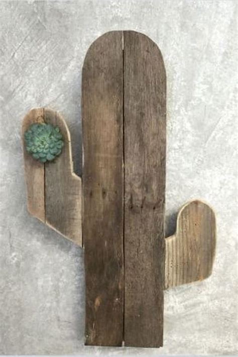 Reclaimed Wood Cactus Wall Art With By Shophuntcollective On Etsy