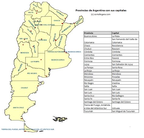 Mapa De Las Provincias De Argentina Y Sus Capitales Con Tabla