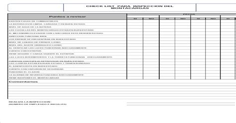 Checklist De Inspeccion Del Montacargas Pdf Document