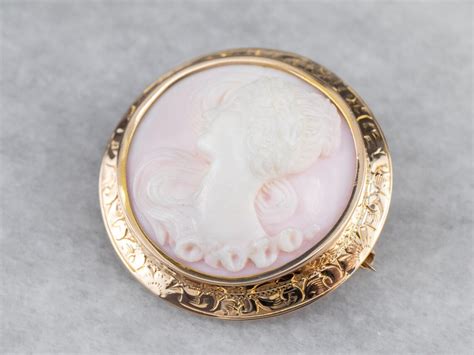 Vintage Pink Shell Cameo Brooch Cameo Oval Pin Statement Etsy