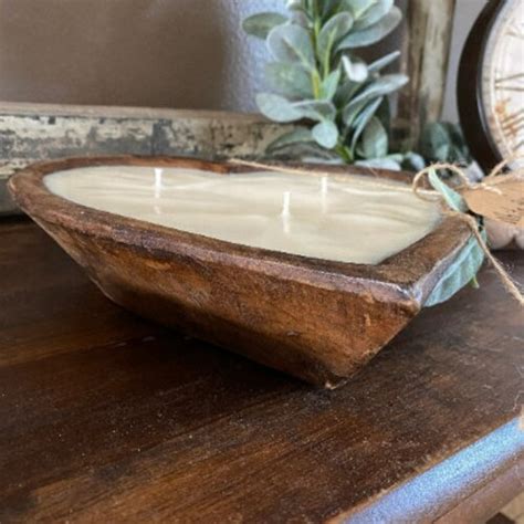 3 Wick Dough Bowl Soy Candle In Natural Wood Or White Etsy