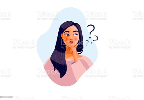 Thinking Girl Beautiful Face Doubts Problems Thoughts Emotions Curious Woman Stock Illustration