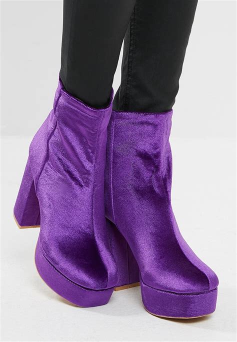 Velvet Platform Ankle Boot Purple Missguided Boots