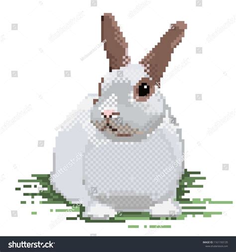 Old School 8 Bit Pixel Art Rabbit Sitting On The Ground Cute Pet Bunny