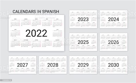 Spanish Calendar 2022 2023 2024 2025 2026 2027 2028 2029 2030 Years