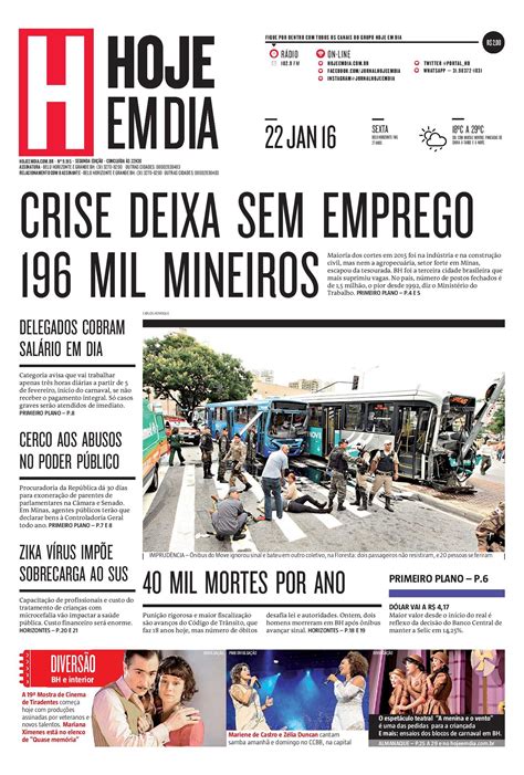 capa do dia 22 01 2016 hojeemdia jornal notícias news newspaper capas de jornais