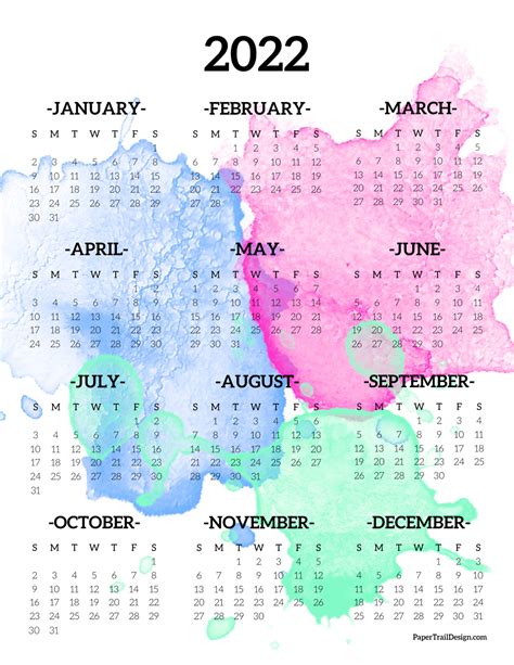 2022 Printable Calendar Watercolor Paper Trail Design In 2021 Aria Art