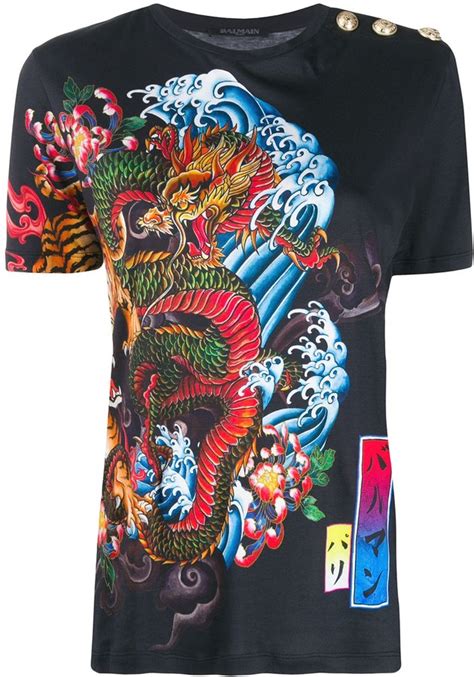 Balmain Tiger And Dragon Print T Shirt Shopstyle