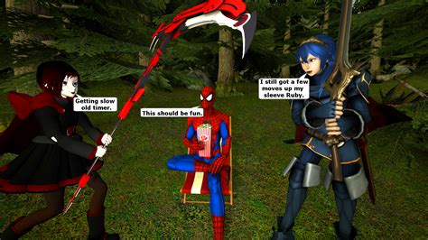 Spider Man Watches Lucina Training Ruby Rose By Kongzillarex619 On