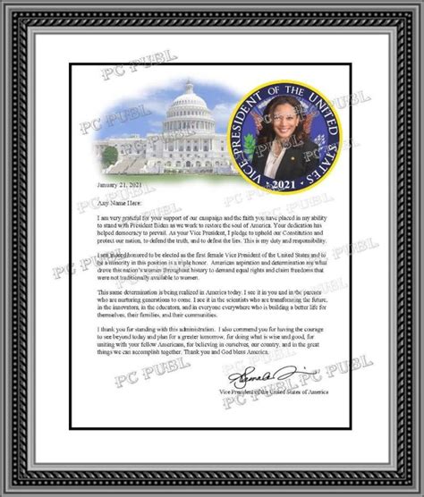 Kamala Harris Photo Personalized Thank You Letter Vice Presidential