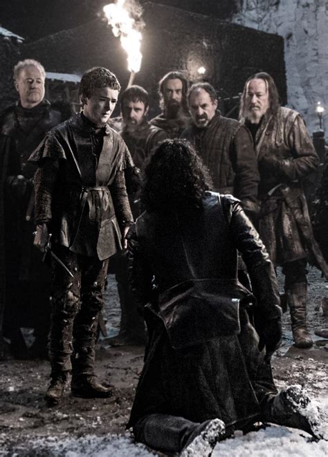 Lord commander snow is stabbed by the night's watch in the courtyard of castle black — it's actually quite different in almost. Brian Fortune on Game of Thrones season 6, the Night's ...