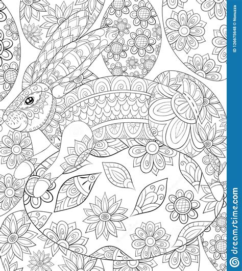 Adult Coloring Bookpage A Cute Easter Rabbit On The Egg For Relaxing