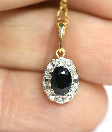 Superb Vintage Ct Gold Sapphire Diamond Pendant With Inch Chain