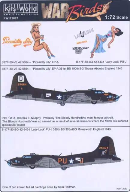 Kits World Decals 172 Boeing B 17f Flying Fortress Piccadilly Lily
