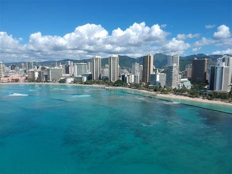 Panorama Aerial Drone View Of Waikiki Beach Honolulu Hawaii Usa Taken