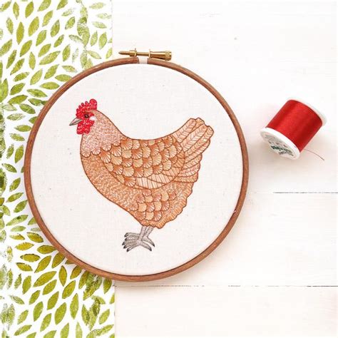 Chicken Embroidery Pattern Instant Download Hen Hand Etsy México Patrones De Bordado Ideas