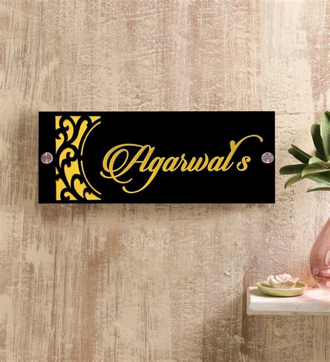 Buy Customized Black And Yellow Acrylic Laser Cut Name Plate By Karigaari