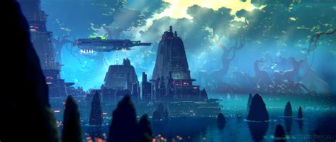 Imagini De Fundal Cyberpunk Ultrawide Futurist Future Forest City Nava Spatiala