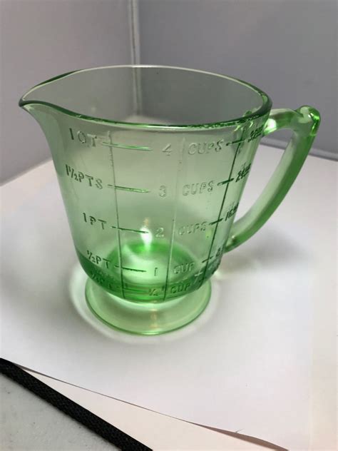 Vintage Green Depression Glass Cup Footed Measuring Pitcher