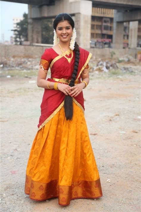 Amritha Aiyer Beautiful Photos In Red Yellow Half Saree Hollywood