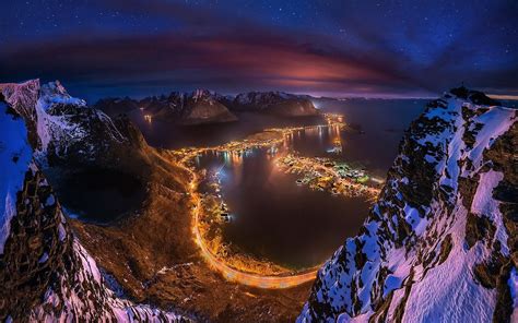 1085696 Mountains Night Reflection Stars Earth Norway Evening