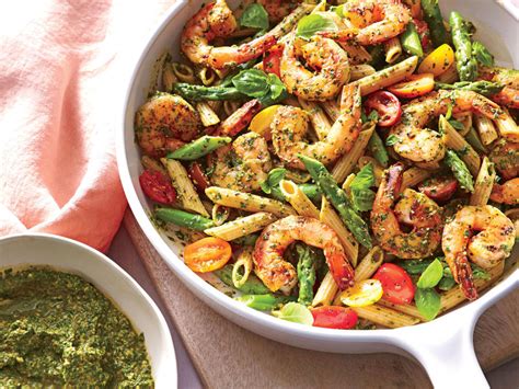 Serve over hot cooked fettuccine, linguine, or. Spinach Pesto Pasta with Shrimp Recipe - Cooking Light