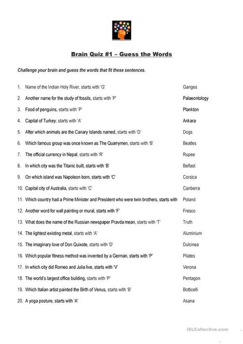 Brain Quiz Guess The Words Brain Quiz Guess The Word Fun Quiz