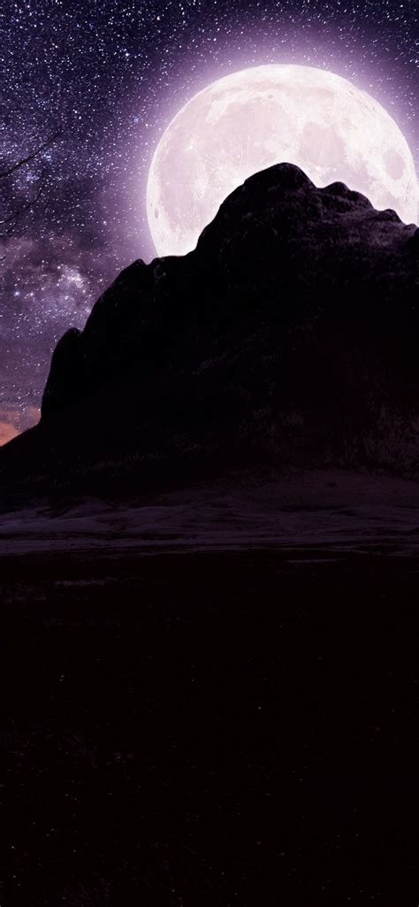 1242x2688 Resolution Full Moon Over Mountain On Starry Night Iphone Xs
