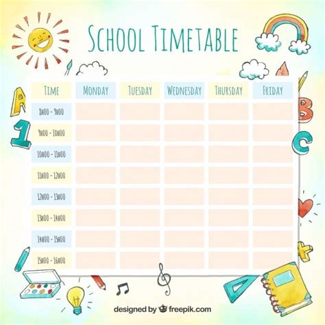 Free Vector Lovely Watercolor School Timetable Template School