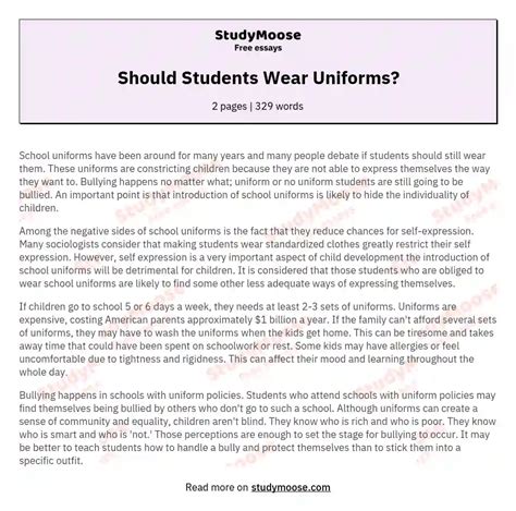 Should Students Wear Uniforms Free Essay Example