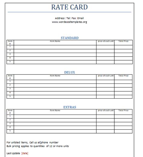 This rate signifies the amount charged for. 25+ Rate Card Templates ( Rate Sheet Templates ) Word Excel PDF