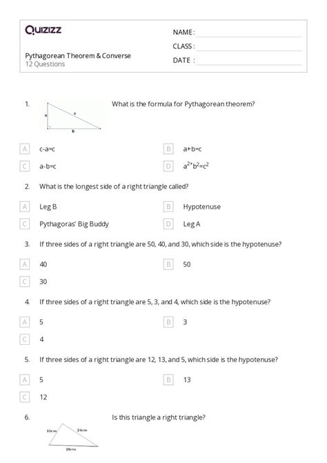 50+ converse of pythagoras theorem worksheets for 9th Class on Quizizz