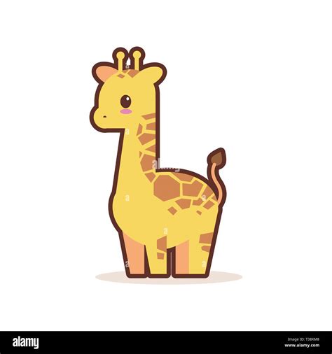 Cute Little Giraffe Cartoon Comic Character With Smiling Face Happy