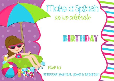 Free Printable Pool Party Birthday Invitation Pool Party Birthday Invitations Pool Party