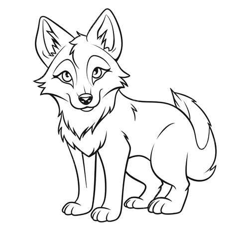 Cute Fox Coloring Page With An Outline Drawing Sketch Vector Wolf