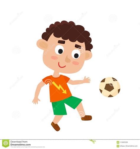 Vector Illustration Of Little Boy Playing Football In